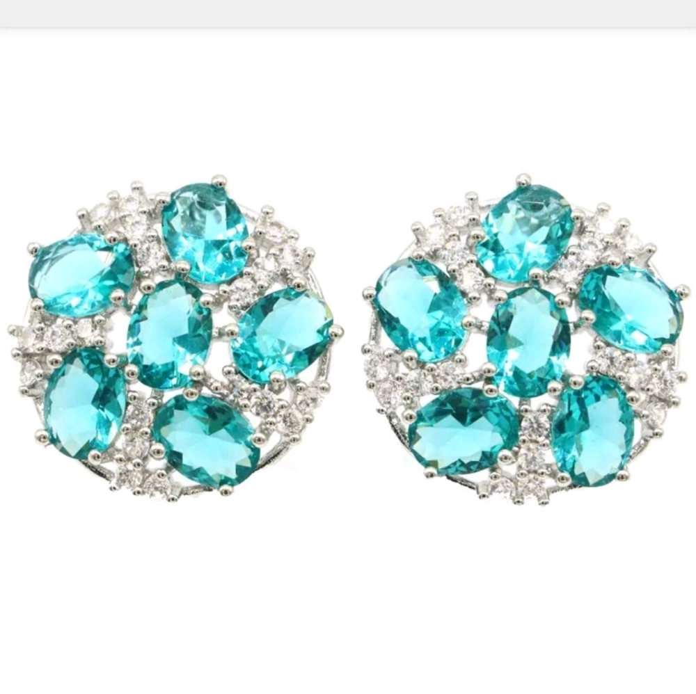 New aquamarine cz sterling silver post earrings